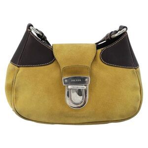 Prada Push Lock Flap Satchel Suede Yellow Suede Shoulder Bag Bag
